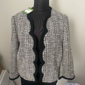 Kate Spade Black and White Scalloped Tweed Blazer